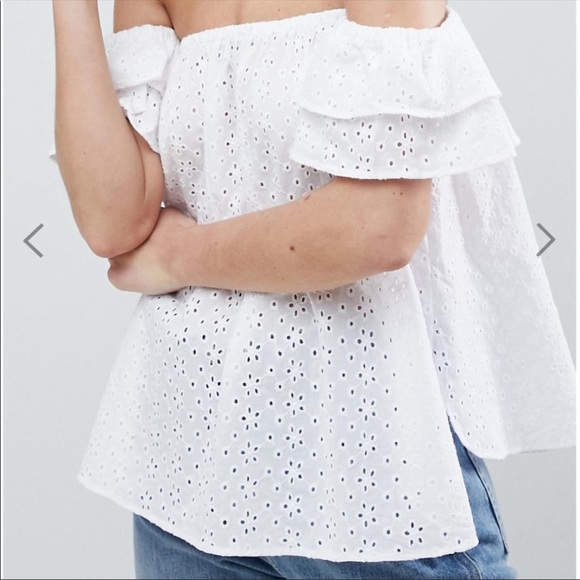 ASOS Tops - Off Shoulder Broderie Top with Ruffle Sleeve